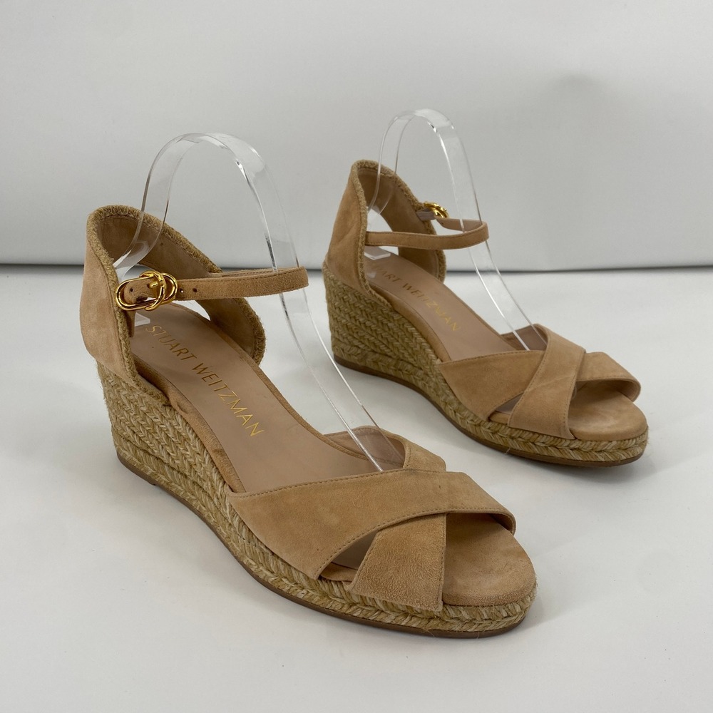 Stuart Weitzman Espadrille Wedges Womens 10C Tan Suede Ankle Strap S4706